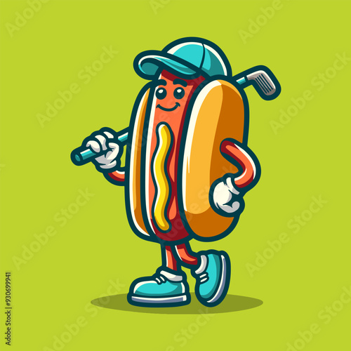 Hotdog Golf Mascot Vector Art, Illustration and Graphic