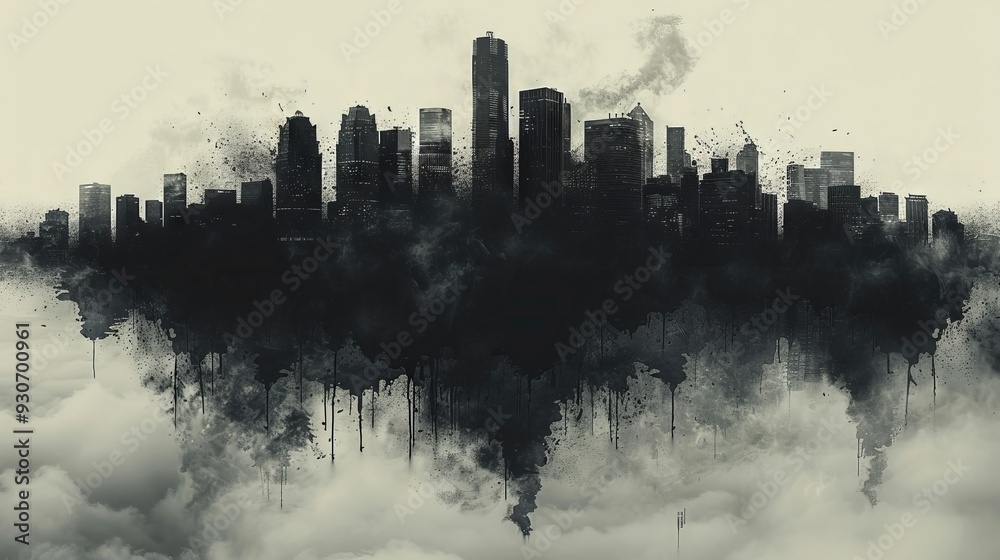 Fototapeta premium Floating City in Smoke