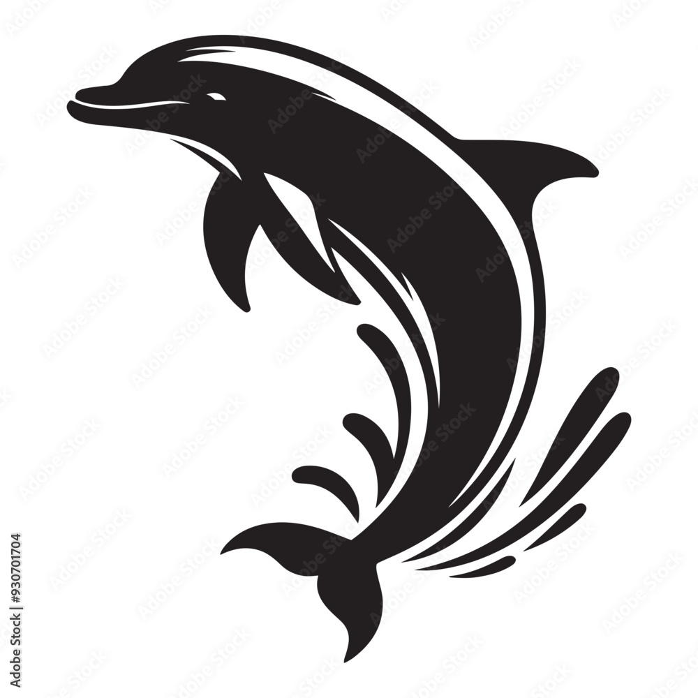 Naklejka premium Dolphin silhouette isolated on white, Dolphin vector art, Dolphin silhouette, Dolphin illustration, Dolphin black and white vector, black and white Dolphin, Dolphin black and white vector illustration