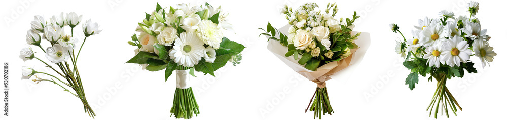 Pack of White flower bouquet set isolated on transparent background Pack of White flower bouquet set isolated on transparent background