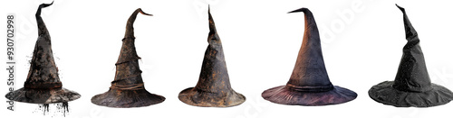 Pack of Witch hat set isolated against transparent background