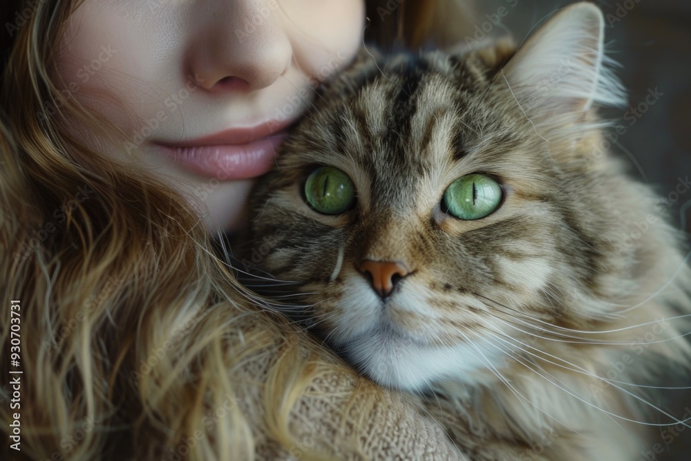A close-up view of a person cradling a domestic cat A close-up view of a person cradling a domestic cat
