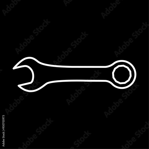 Wrench or spanner icon. Combination wrench with open and ring ends. Vector Illustration