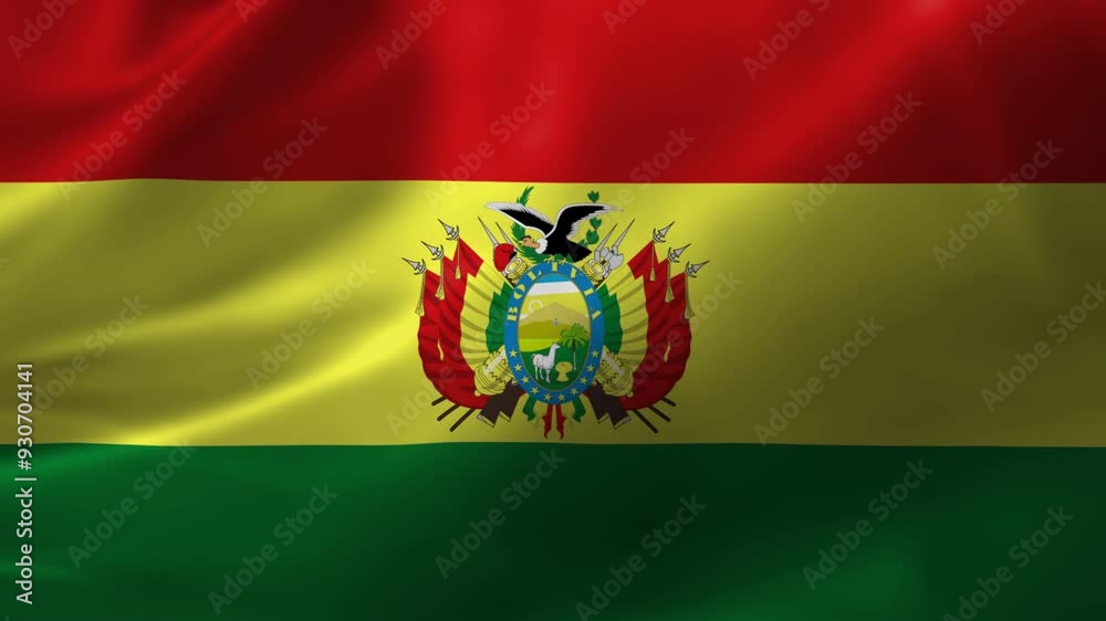 Ultra-HD realistic flag of Bolivia waving in the wind. Seamless loop with highly detailed fabric texture.
