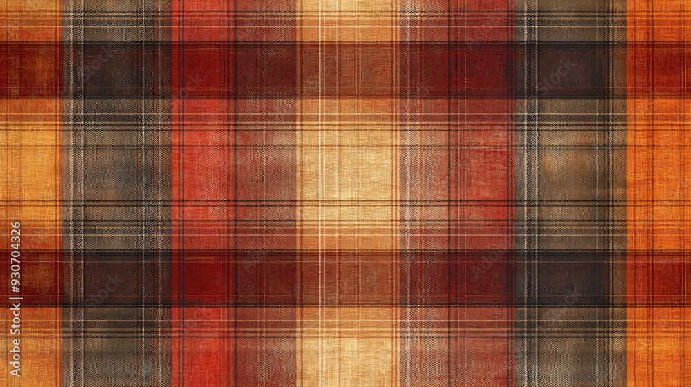 A classic plaid pattern in rich autumn colors, featuring deep reds, burnt oranges, and golds, perfect for a cozy, rustic look A classic plaid pattern in rich autumn colors, featuring deep reds, burnt oranges, and golds, perfect for a cozy, rustic look