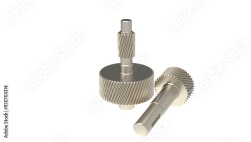 metal helical gears isolated on transparent background