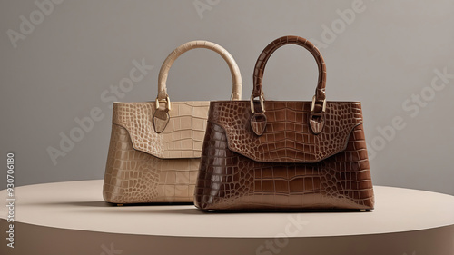 Two designer leather bags on a light presentation background