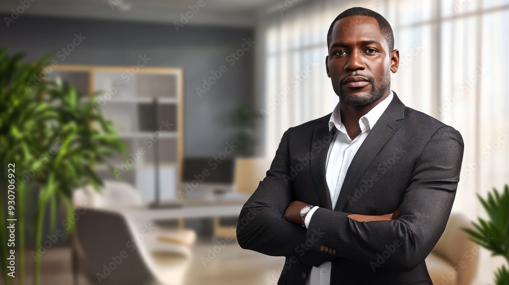 portrait of an african businessman standing in office illustration image portrait of an african businessman standing in office illustration image