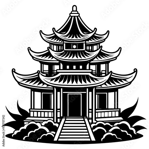 Chinese Temple Vector Illustration | SVG & Cricut Files | Logo Icon & Clipart for T-Shirts