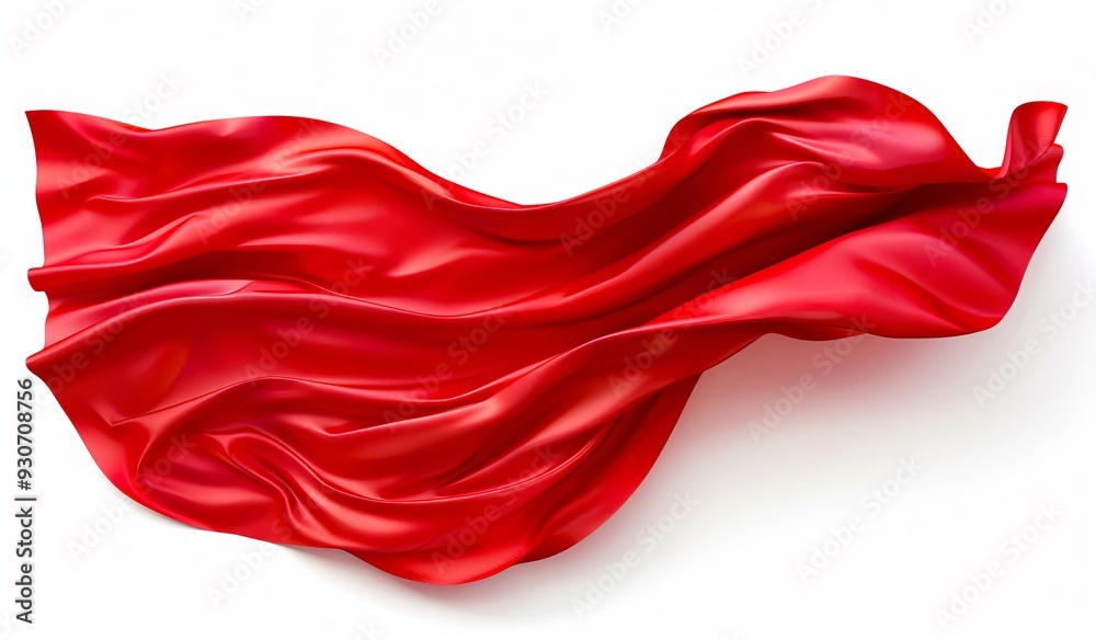 A red satin fabric flying in the air on a white background A red satin fabric flying in the air on a white background