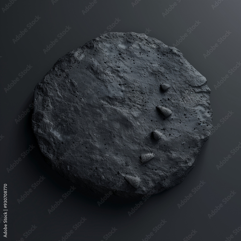 Round dark stone slab with small rocks on surface
Round dark stone slab with small rocks on surface