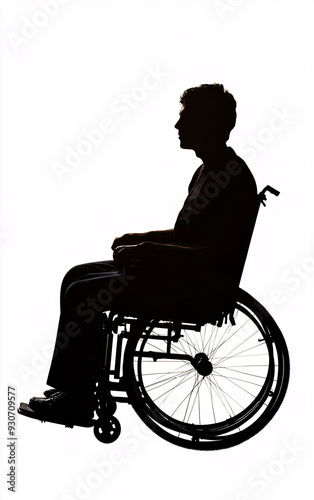 Silhouette of a person in a wheelchair against a bright background, emphasizing disability, mobility, and independence in a minimalist, high-contrast, and impactful visual. Ideal for healthcare photo