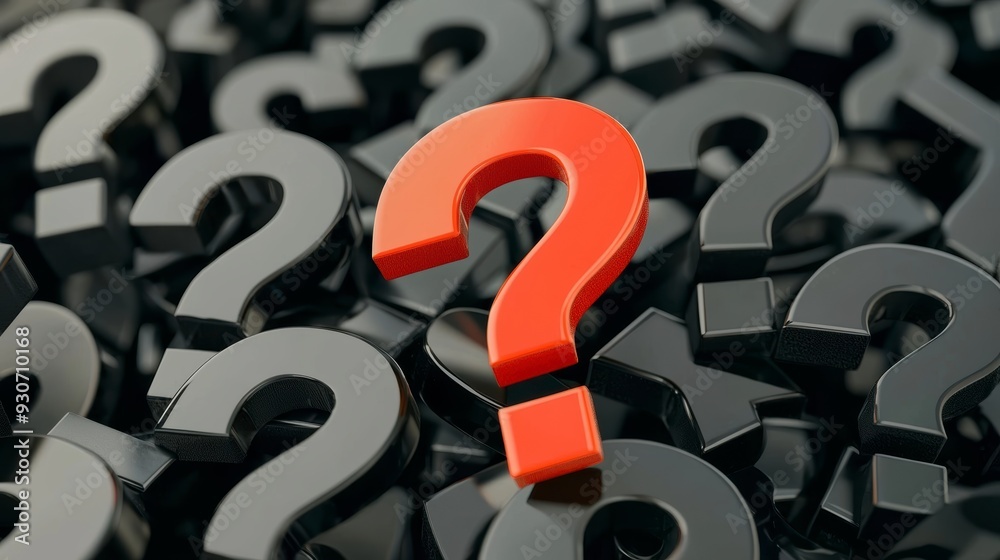 The red question mark stands out against the black, symbolizing urgency and importance. The red question mark stands out against the black, symbolizing urgency and importance.