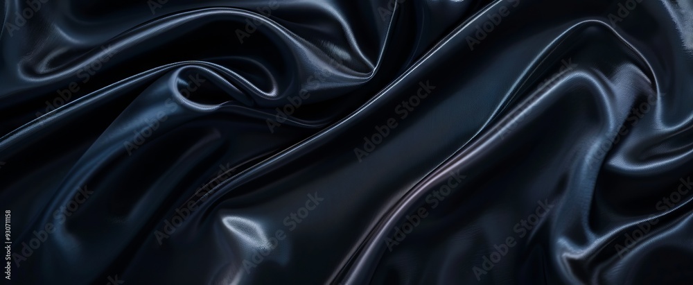 A close up shot of a dark blue satin fabric A close up shot of a dark blue satin fabric