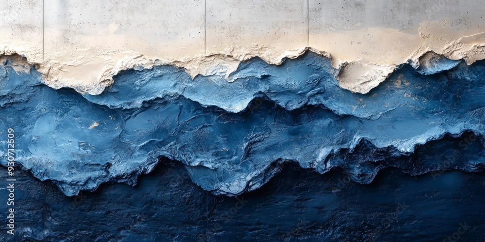 Fototapeta premium Urban Elegance: Indigo and Ivory Collage on Concrete, generative ai