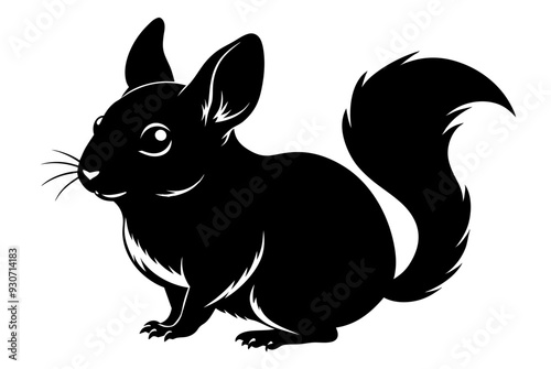 Beautiful chinchilla silhouette black vector art illustration 