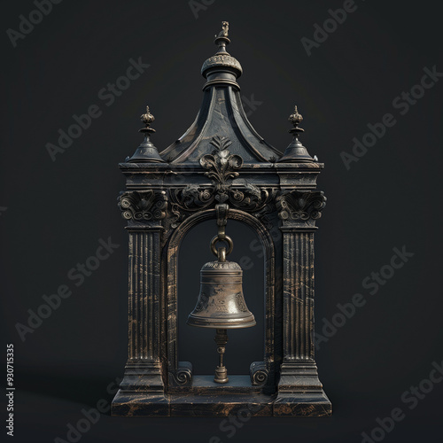 Ornate bell housed in a Gothic-style tower
 photo