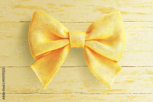 Golden bow on a wooden background. Generative AI