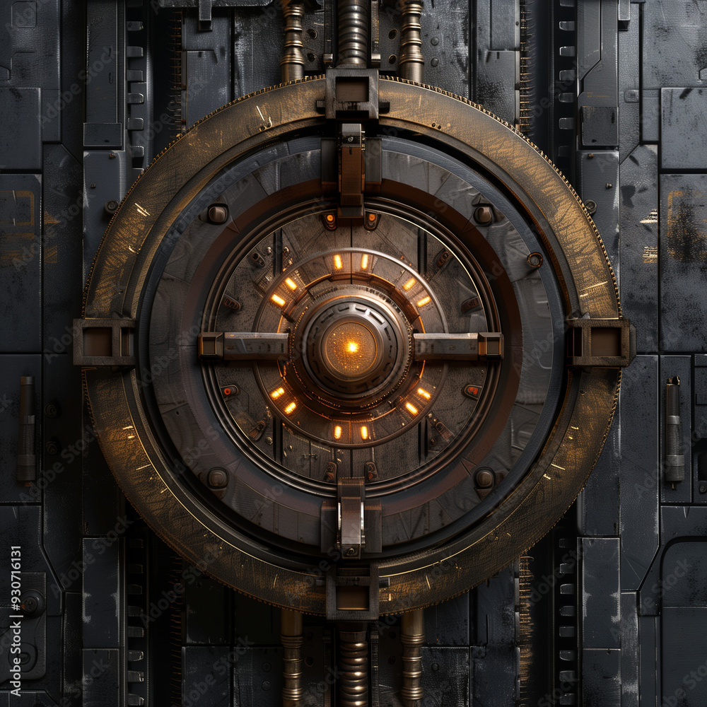 Futuristic Industrial Gear with Glowing Orange Lights in a Mechanical Setting
Futuristic Industrial Gear with Glowing Orange Lights in a Mechanical Setting