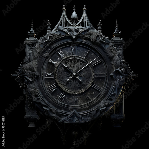 Gothic Clock with Ornate Sculptures and Intricate Details
