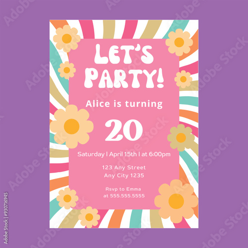 Groovy Retro Hippie Daisy Invitation