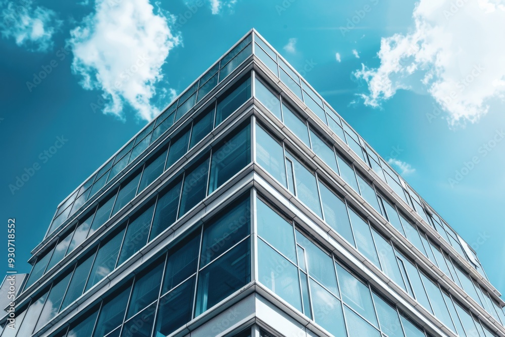 A tall building with many windows, sun shining brightly A tall building with many windows, sun shining brightly