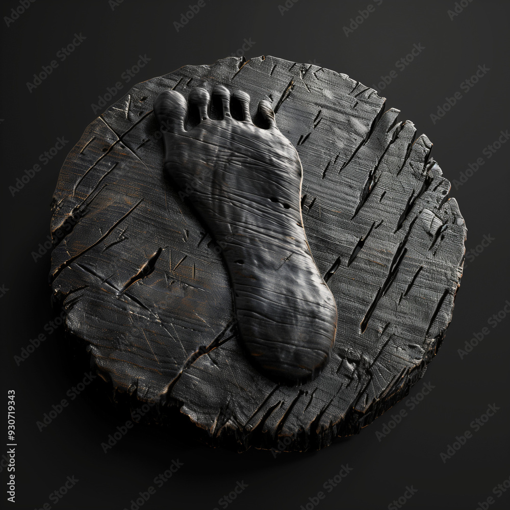 Naklejka premium Footprint Carved on Round Wooden Panel Illustration 