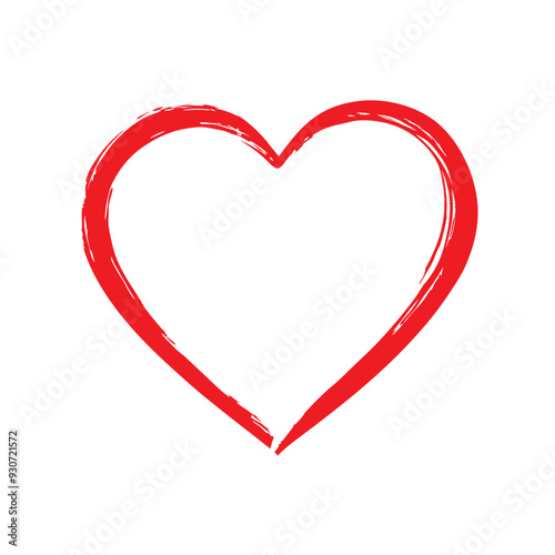 Hand-drawn red heart outline with brushstroke effect vector art illustration