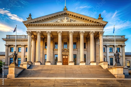 Imposing neoclassical-style government building with columns and staircase, housing the highest court in the state, symbolizing justice and law in the heart of the capital. photo