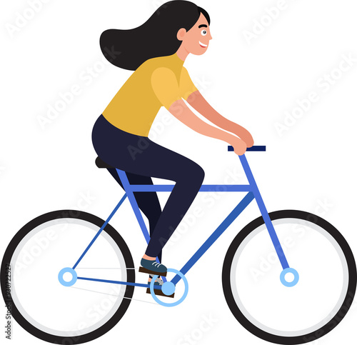 woman exercise with ride bicycle for health ,flat illustration design transparency background