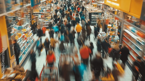 A bustling city street at night, filled with people rushing by.