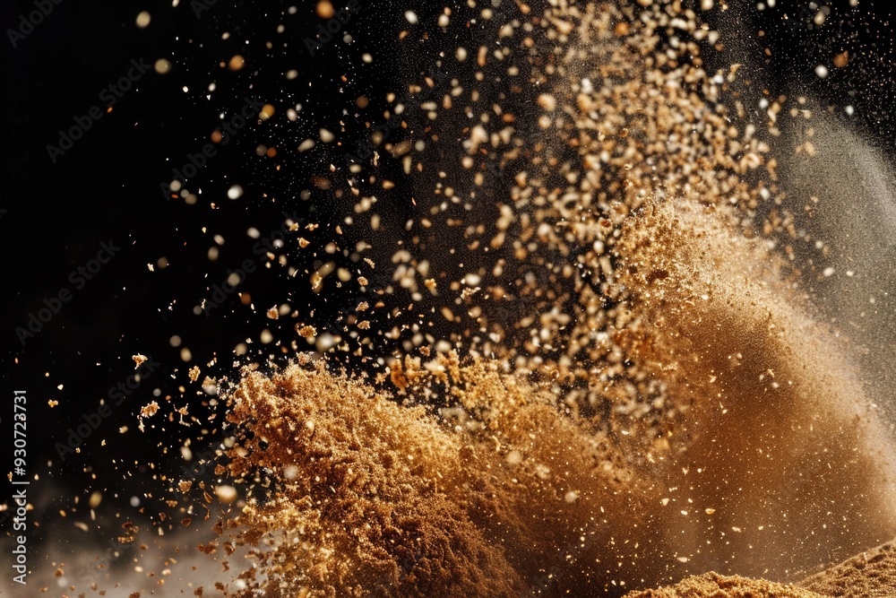 A person throwing a pile of sand into the air, creating a cloud of fine grains A person throwing a pile of sand into the air, creating a cloud of fine grains
