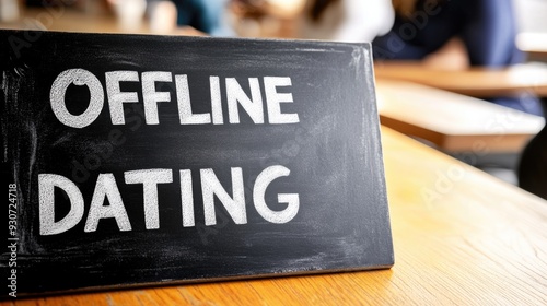 Offline Dating Concept: Chalkboard Sign for Relationship and Dating Themes photo