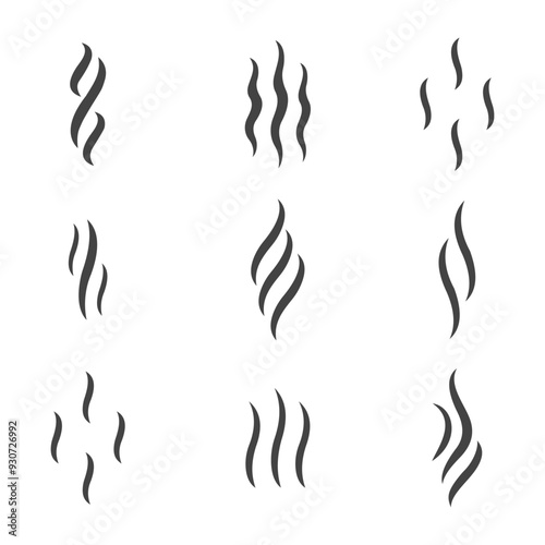 Aroma icon set. Set smell icons. Cooking steam or warm aroma smell mark, steaming  odour. Vector