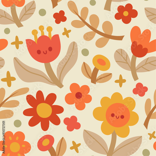 Cute vector floral seamless pattern. Colorful flowers background. Trendy repeat texture for fashion print, wallpaper or fabric.