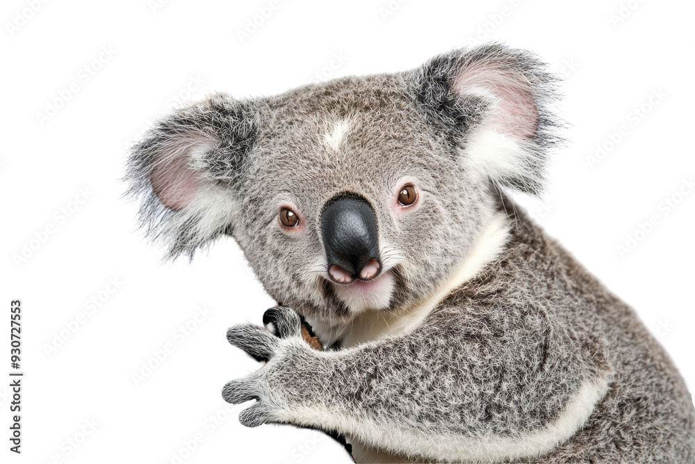 Obraz premium A cute koala hugging a tree branch, isolated, cut out.