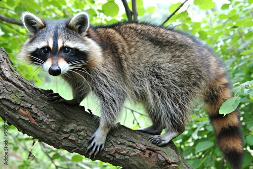 An image featuring a raccoon with its inquisitive expression, symbolizing its adaptability and cleverness in urban and natural environment photo