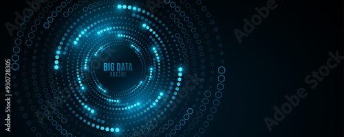 Abstract digital swirling circles of glowing hexagons. Big Data visualization into cyberspace. Pattern of spiral honeycombs with light effect. Futuristic background. Vector illustration.