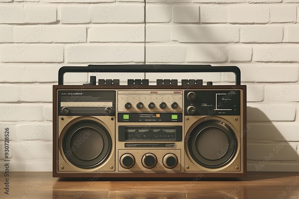 Fototapeta premium Portable radio tape recorder on table