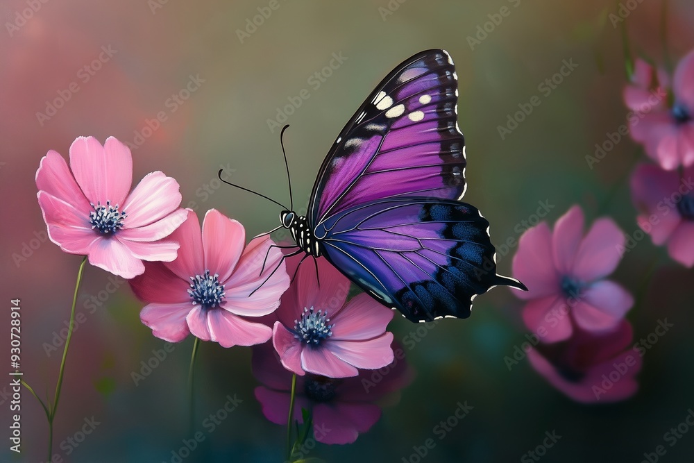 Naklejka premium Purple butterfly on flower