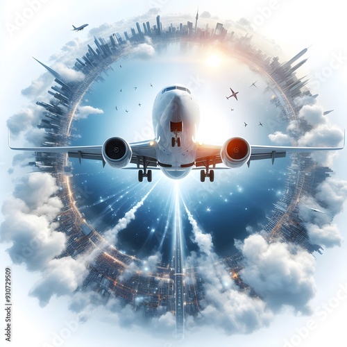 Wallpaper Mural Flying airplane on top of the cloud in the sky illustration design Torontodigital.ca