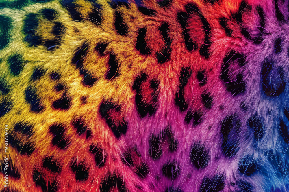 Rainbow neon leopard print background showing colorful wild animal pattern