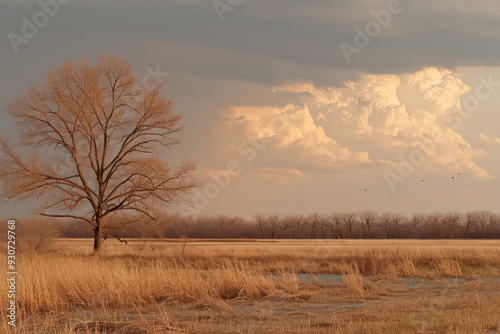 An image of a lone tree's silhouette against a backdrop of looming dark clouds, a portrayal of unwavering determination in the face of impending gloo photo