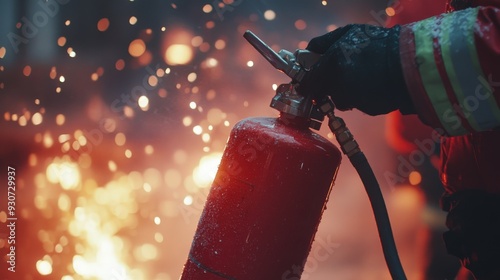 Close-Up Shot of Fire Extinguisher in Action: Safety Equipment in Use at Home