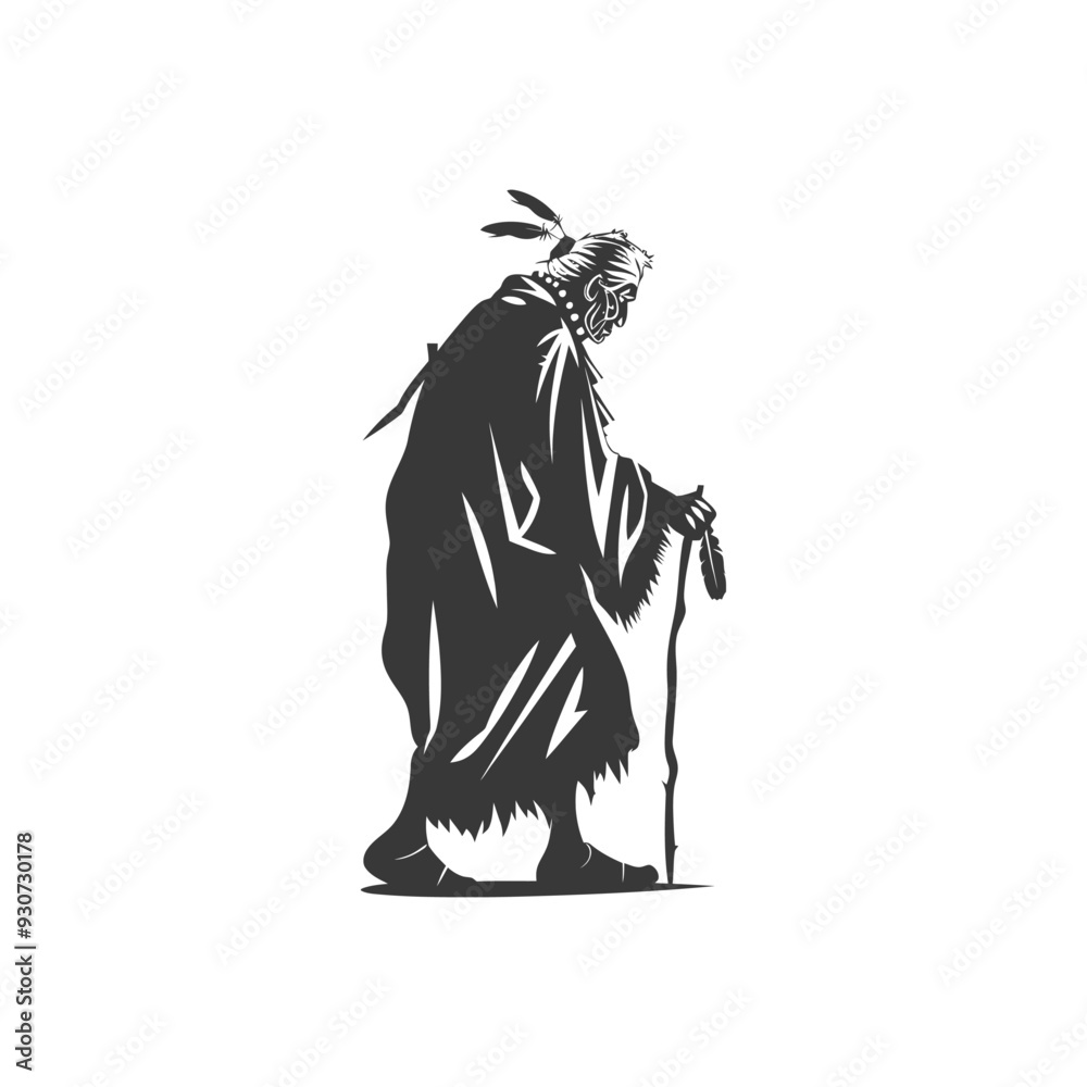 Fototapeta premium Elderly Native American Woman Walking With a Cane