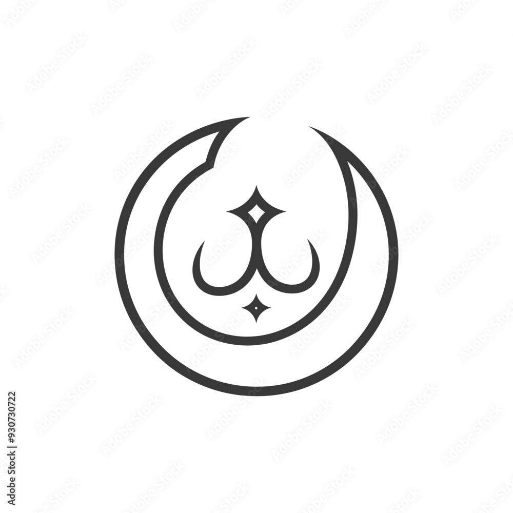 Crescent Moon with Star and Ornamental Design Crescent Moon with Star and Ornamental Design