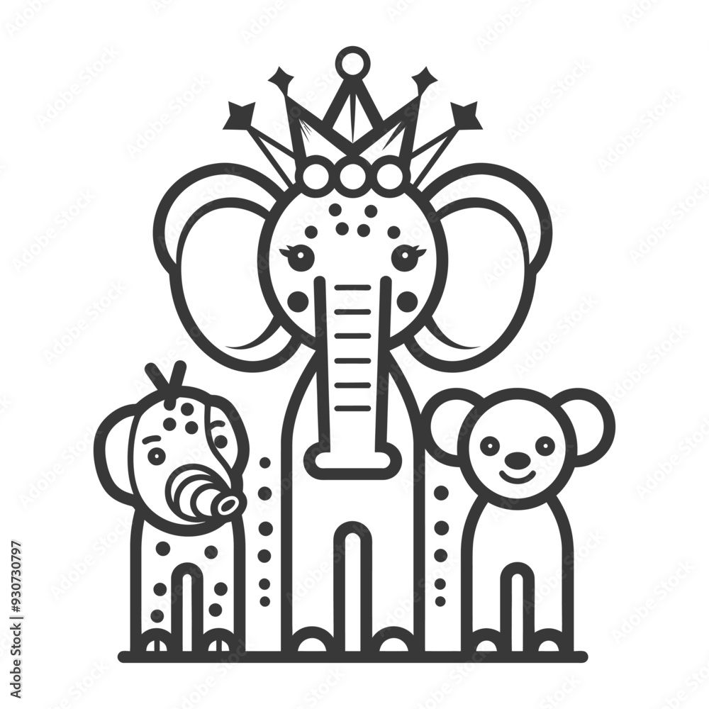 Crowned Elephant with Two Friends Crowned Elephant with Two Friends