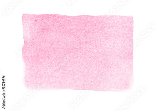 Pink color hand drawn watercolor rectangular shape spot isolated on white background	