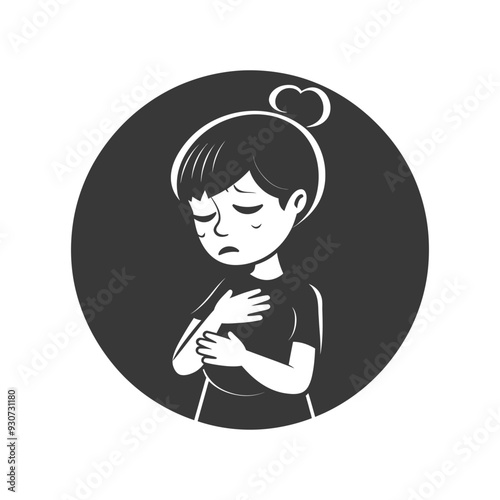 Depressed Young Woman Holding Her Chest