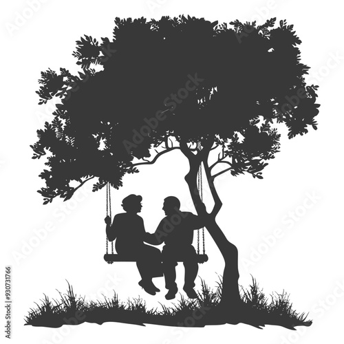 Elderly Couple Sitting on a Swing Under a Tree